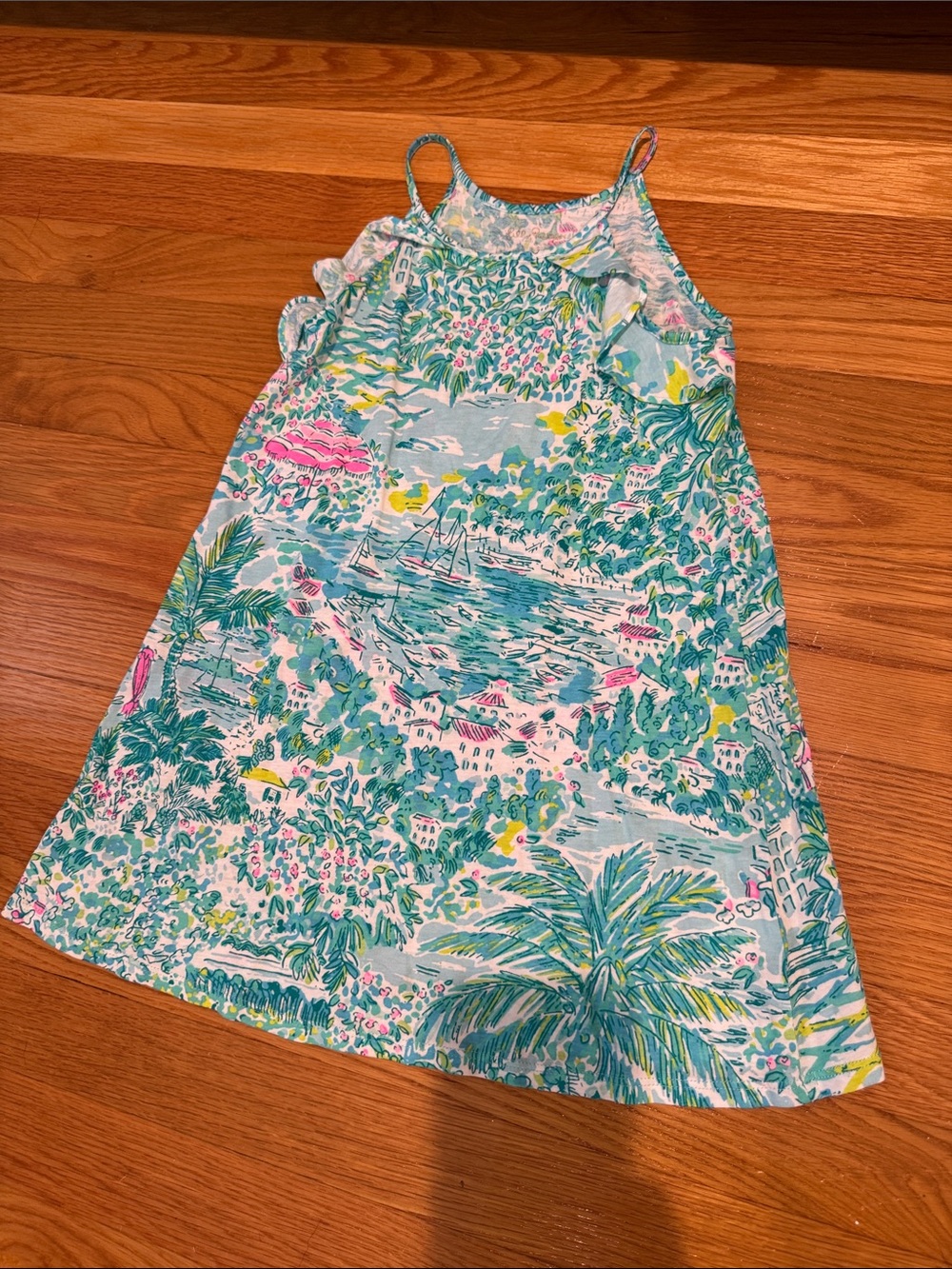 Lilly Pulitzer Girls' Island Print Sundress in Teal, Pink and Yellow
